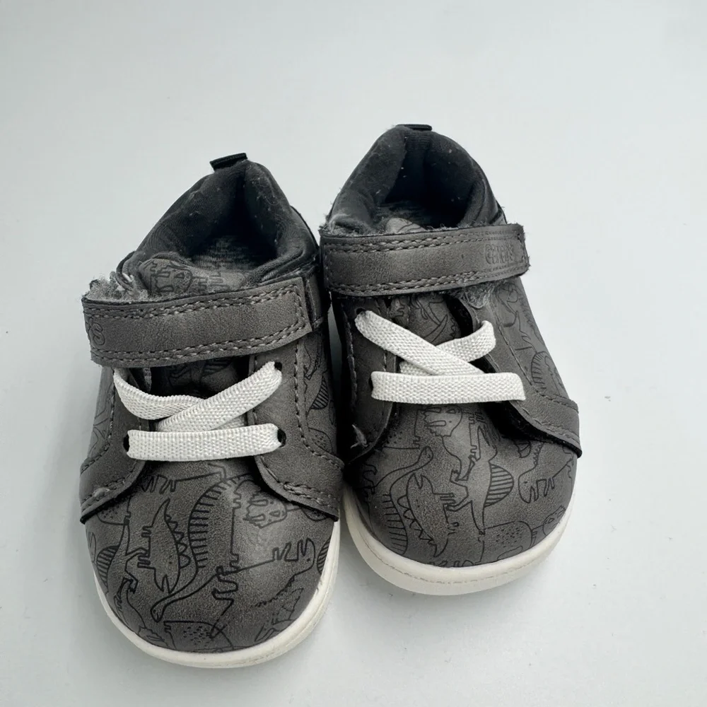 Carter's Toddler Boys Size 3M Dark Gray Dinosaur Print Baby Shoes Sneakers Walk